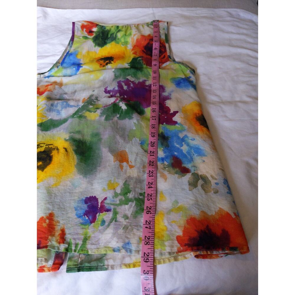Da-Nang Watercolor Floral Silk Cotton Button Tank Top Boho Artsy Medium - Picture 7 of 7